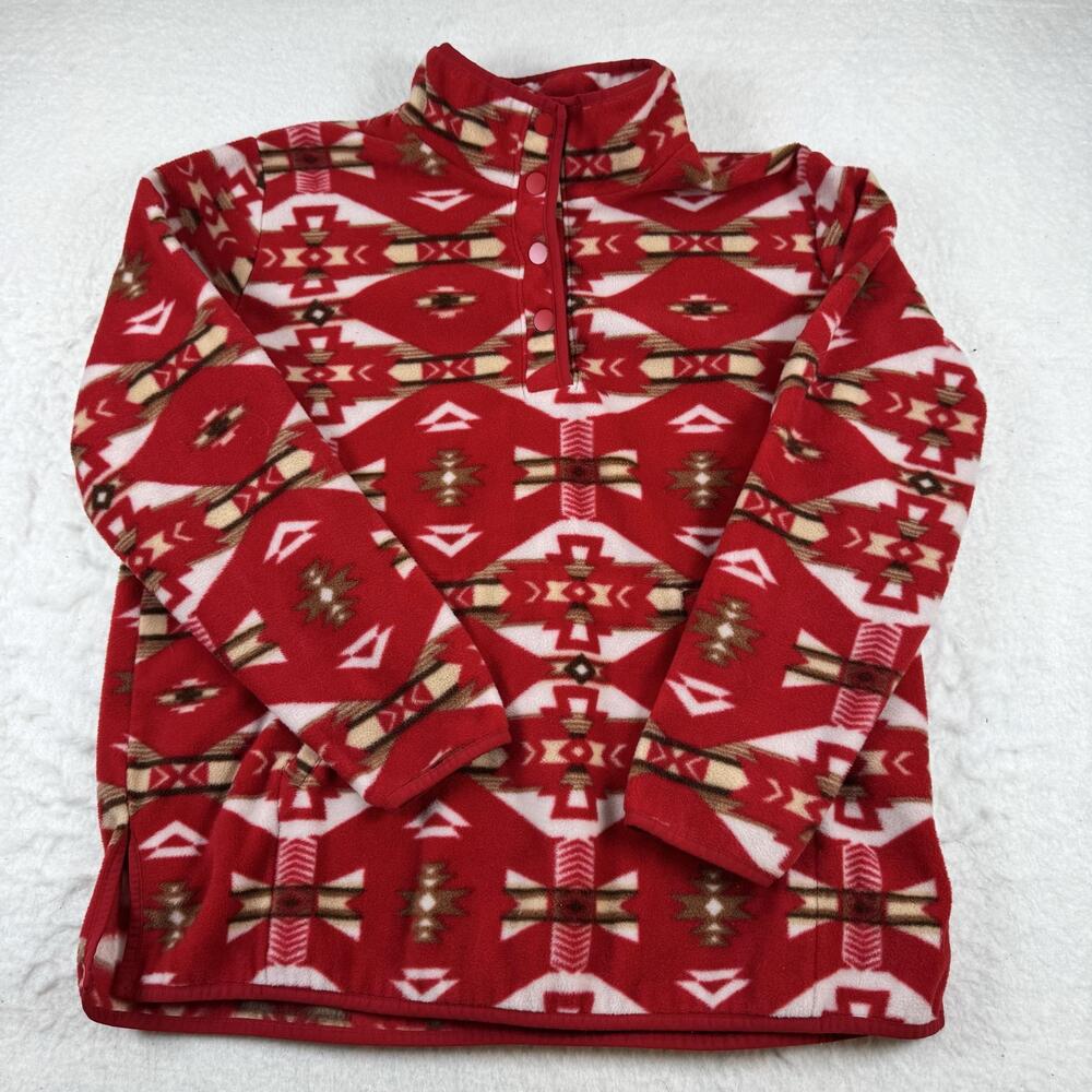 Wrangler Jacket Mens Size L Red Fleece Snap Front Southwestern Print Pullover